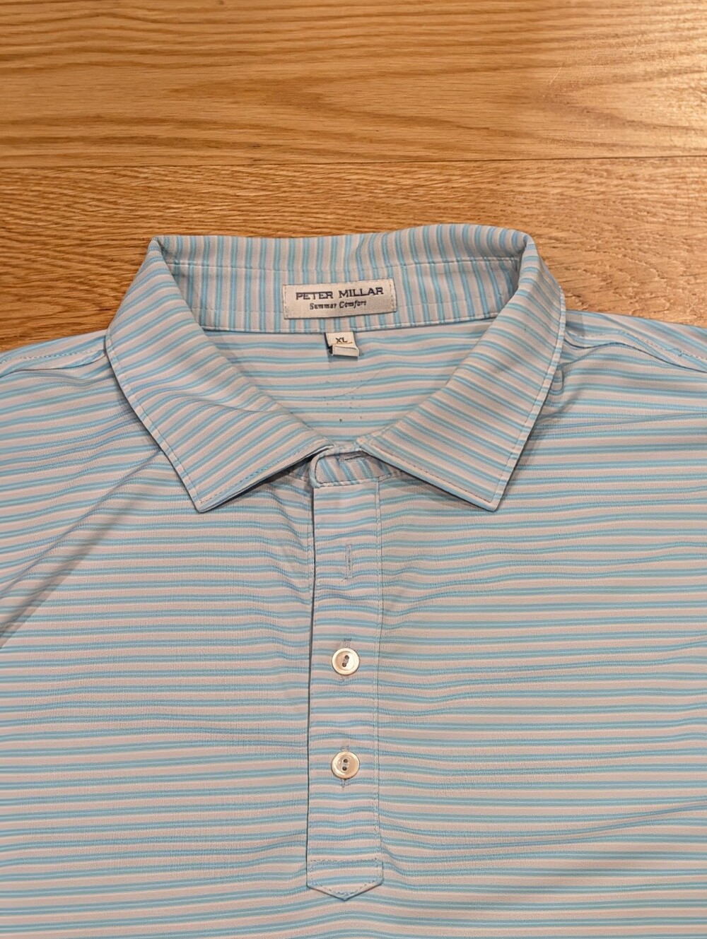 Peter Millar Summer Comfort Men's XL Blue Striped Performance Polo Shirt